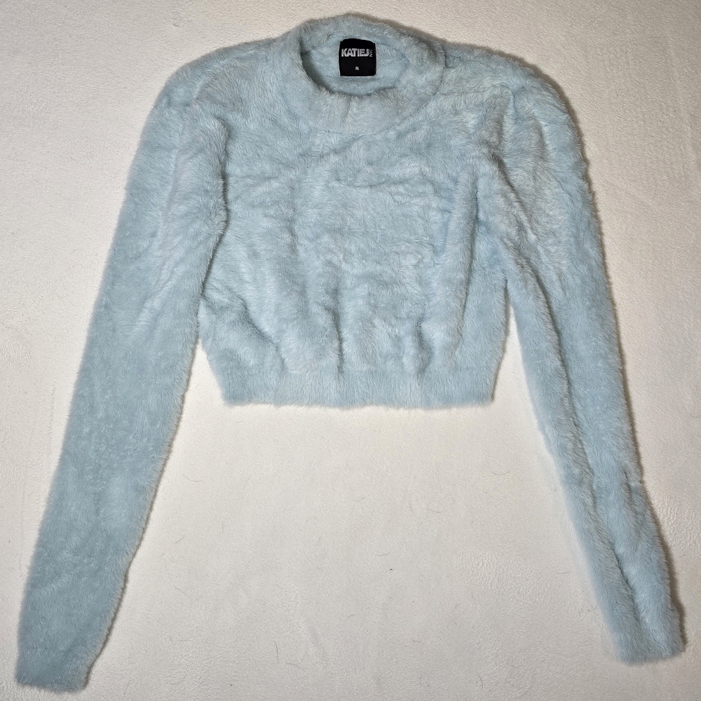 Katie J NYC Light Blue Fuzzy‎ Sweater